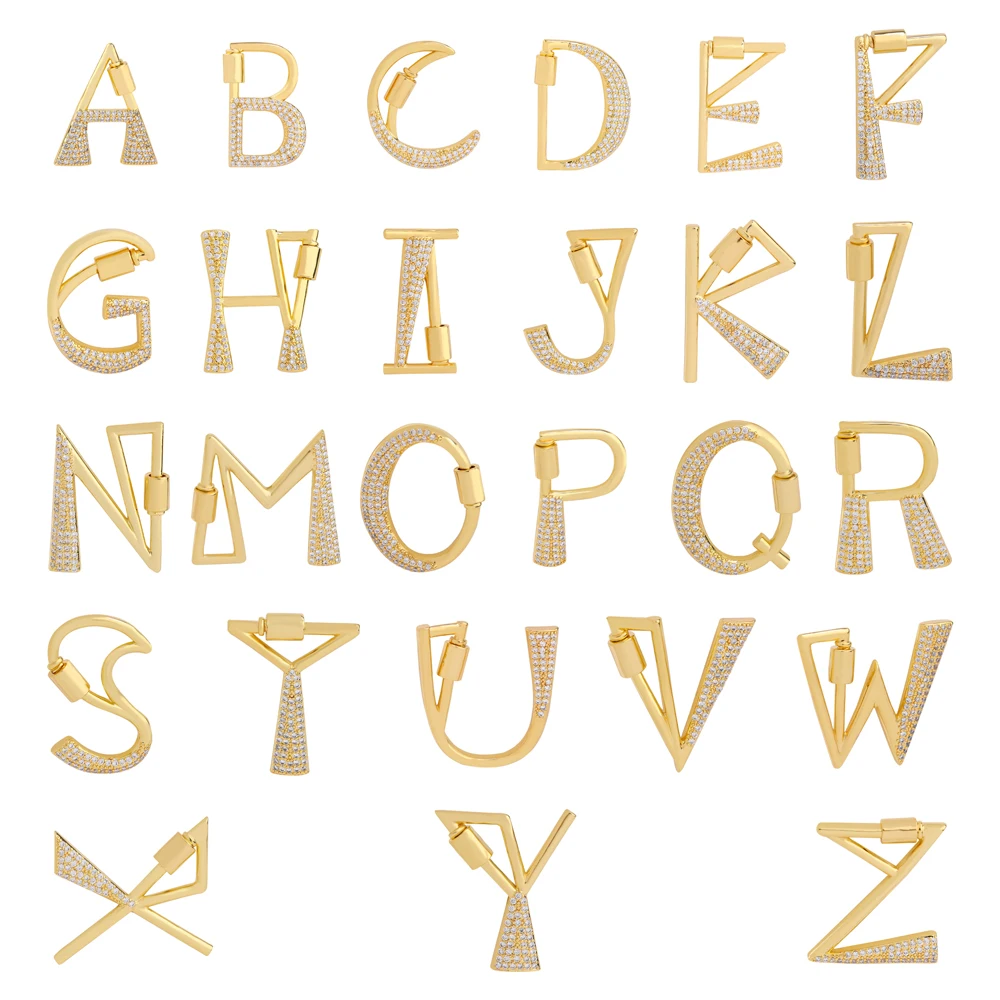 ジュヤ 18K金メッキ 26文字アルファベット ペンダント ファスナー ボルトカラビナクラスプ DIY レディース メッシュチェーン ネームジュエリー製作