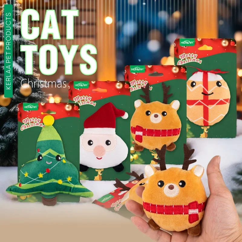 New Christmas Plush Cat Toy Funny Cartoon Santa Claus Christmas Tree Pet Interactive Toy Kitten Chew Toy Dog Cat Xmas Gift