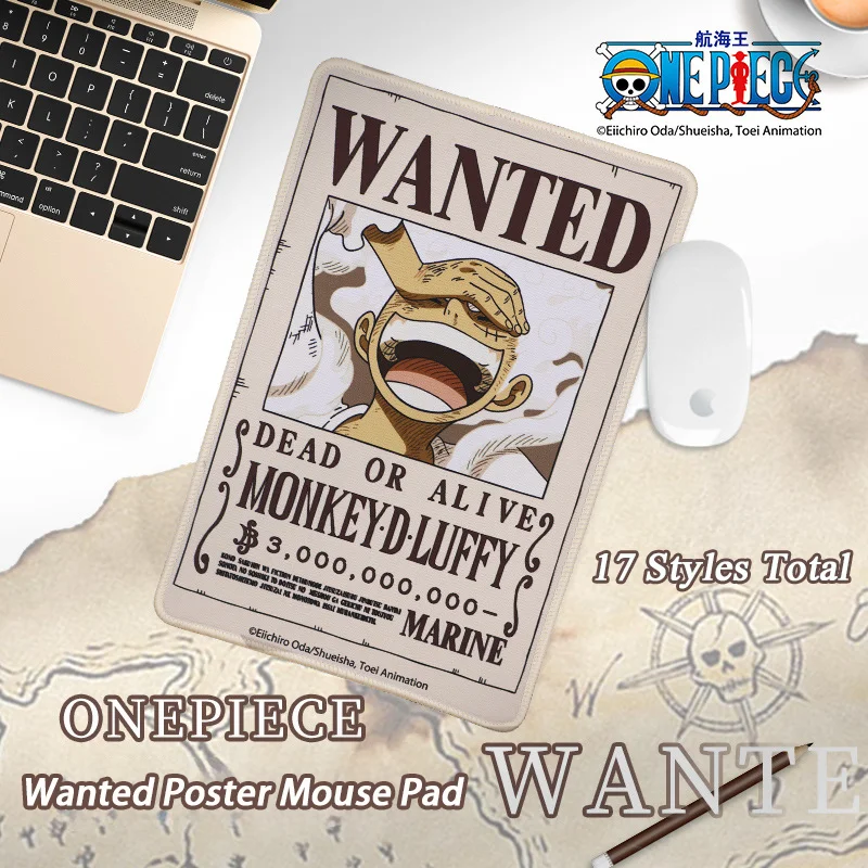 1 Stück offiziell lizenziertes One Piece Wanted Poster Mauspad (verschiedene Designs) – angenehme Haptik, rutschfest, schweißabweisend, perfektes Geschenk.