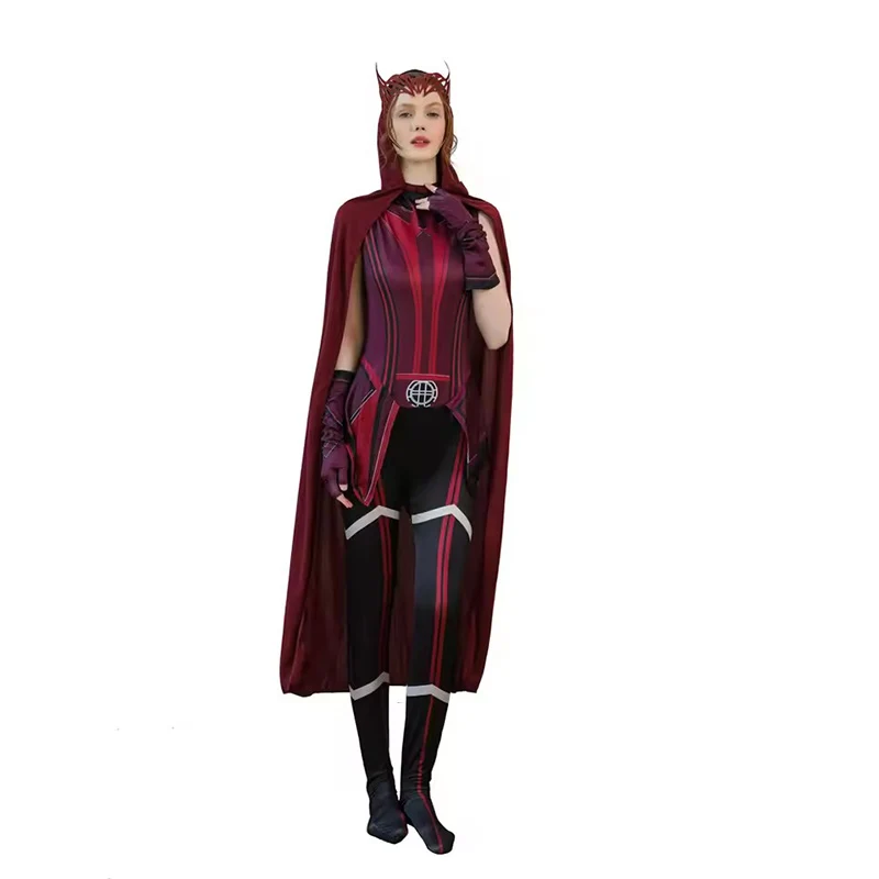Scarlet Cosplay Witch Maximoff Wanda Vision Cosplay Costume Headwear Cloak and Pants Full Set Outfit Halloween