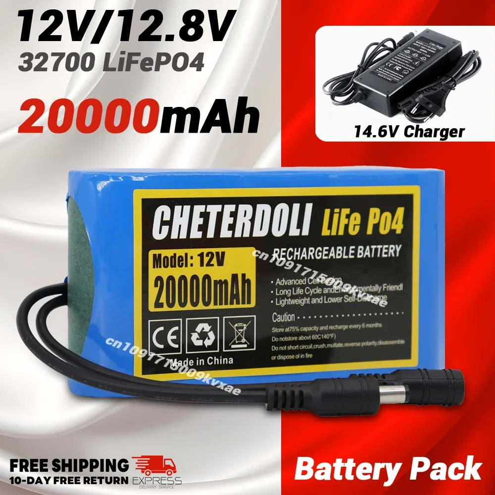 

12V 32700 LiFePO4 20Ah Rechargeable Battery Pack Built-in 40A Same Port Balanced BMS Tent lights/access control system