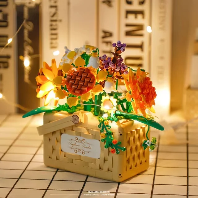 

Sunflower Basket Mini Building Block Plants Eternal Flower 3D LED Model Micro Bricks Toys Rose for Home Christmas Gifts for Kid
