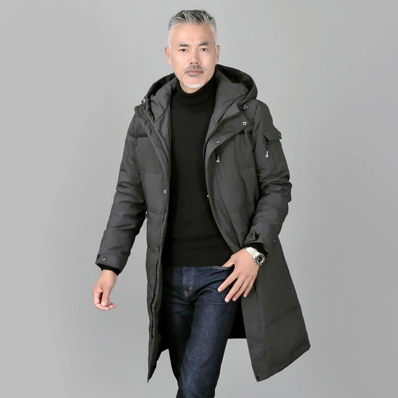 Plus Size 5XL Middle-aged Men Winter Down Coat For Father Long White Duck Down Winter Jacket Men Hooded Down Parka Men Overcoat