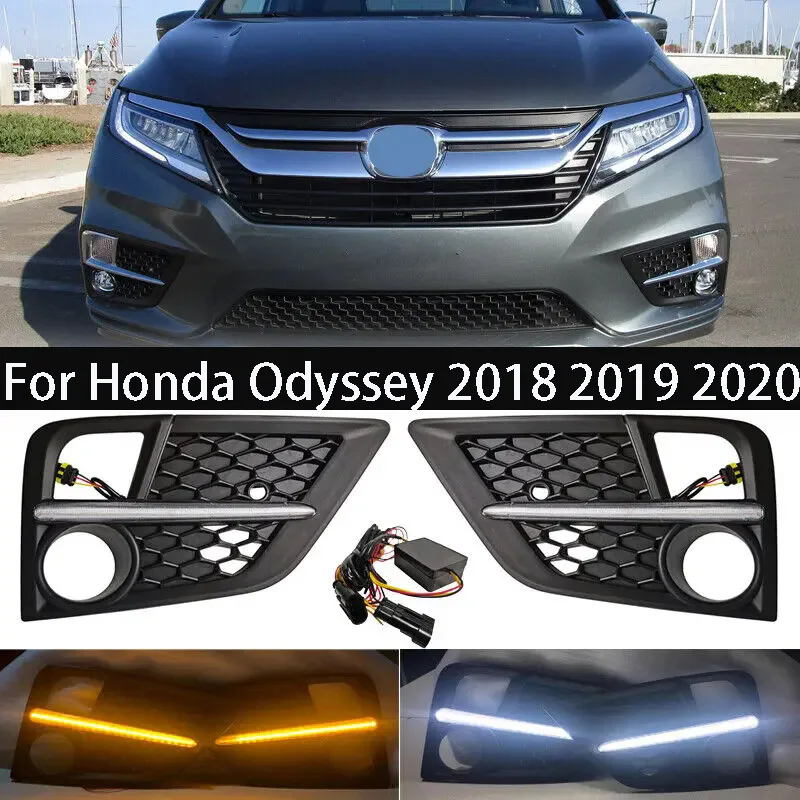 

2pcs LED Turn signal Fog Lights Covers For Honda Odyssey 2018 2019 2020 Daylight with turn signal