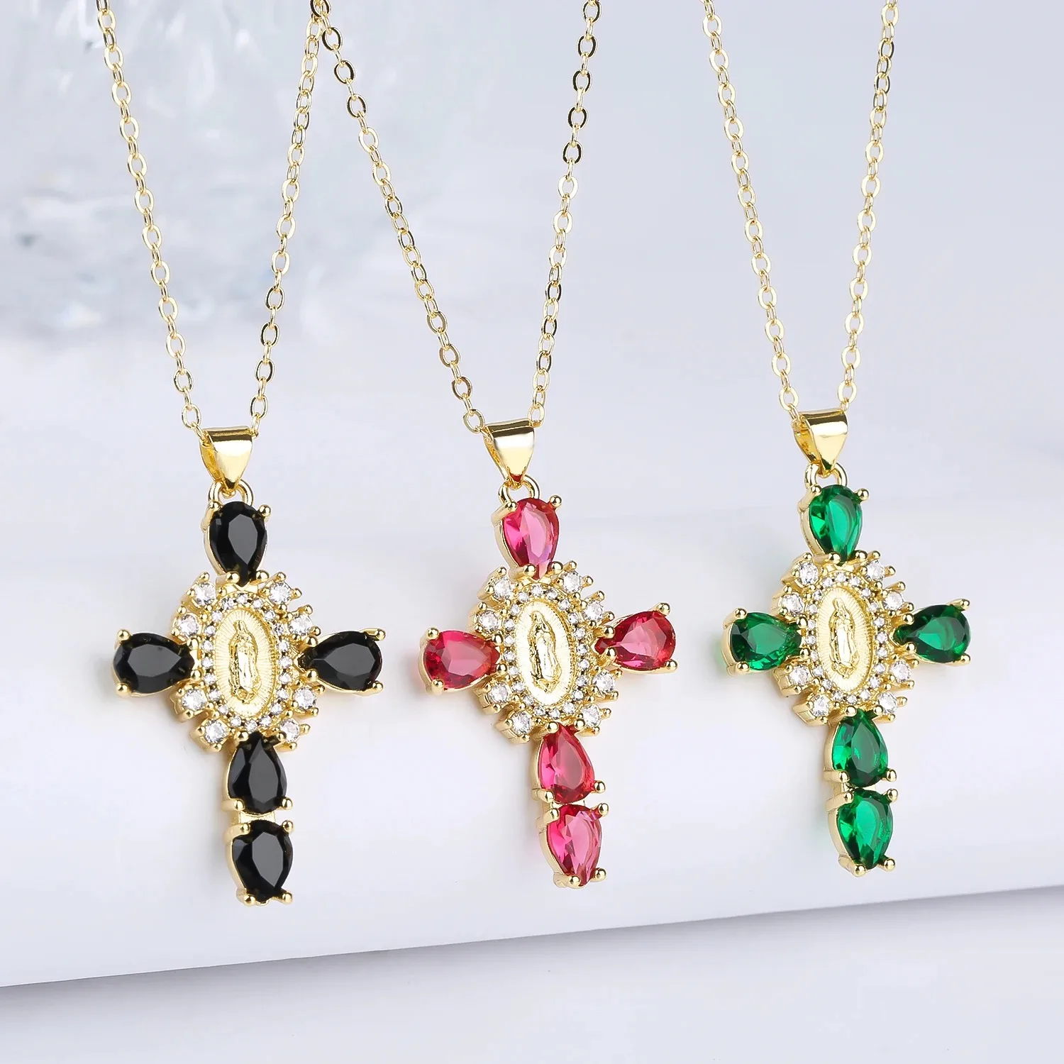 New fashion Creative Religious style Madonna Jewelry set Zirconium Cross pendant necklace Charming women's daily party jewelry