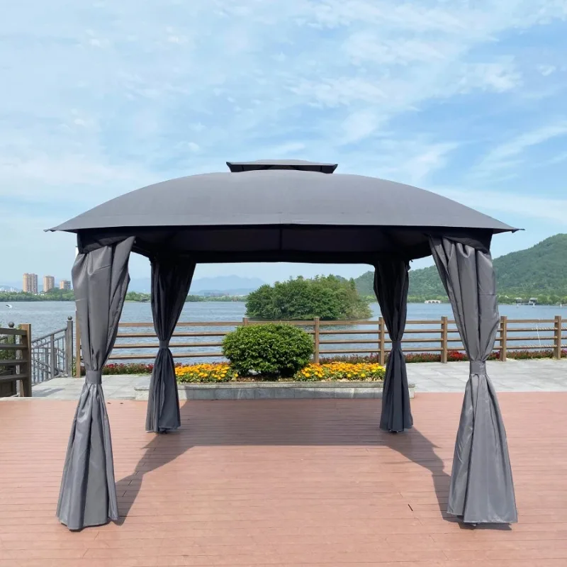 10x10 Ft Outdoor Patio Garden Gazebo Canopy, Outdoor Shading, Gazebo Tent With Curtains