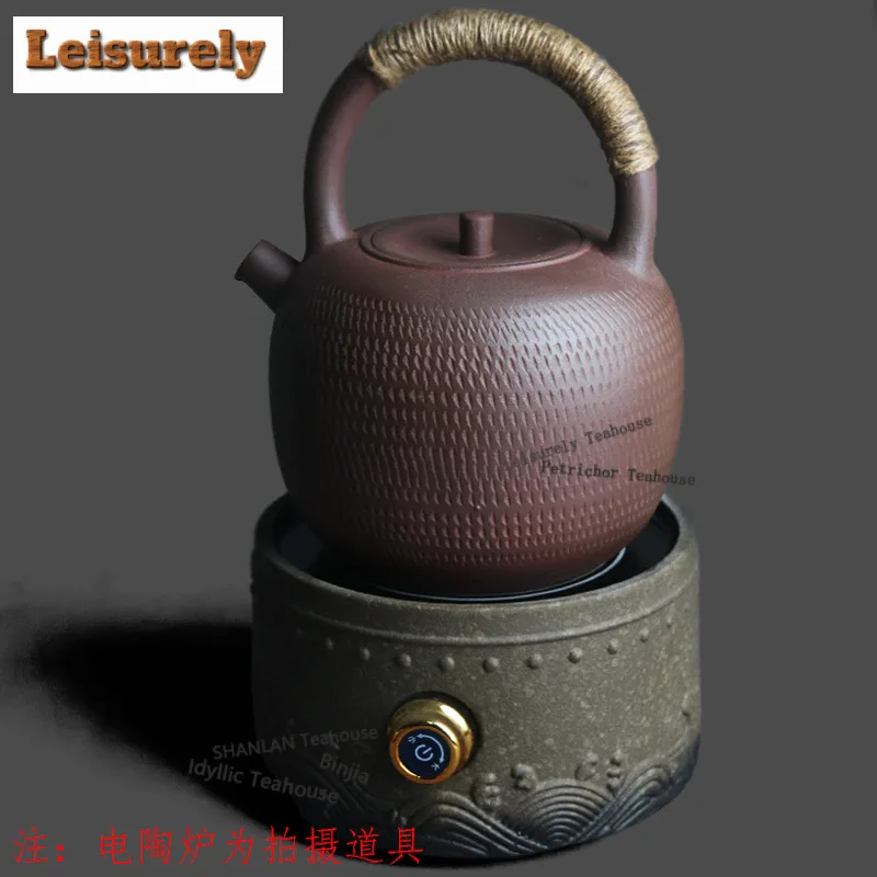 1300ml Coarse Pottery Round Lifting Handle Boiling Water Kettle Large Capacity Tea Infuser Pot Bubble Tea Kettle Teaset Supplies