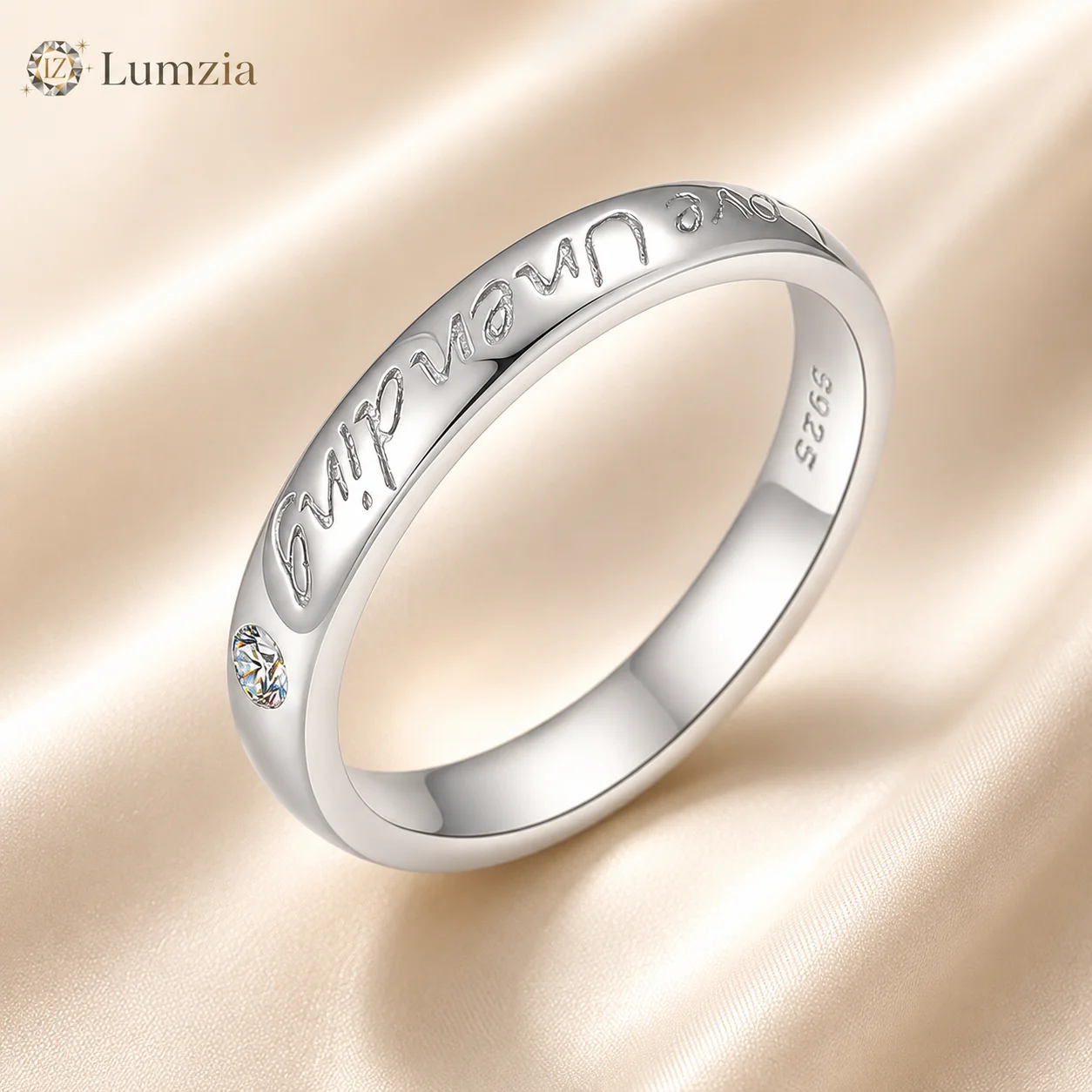Moissanite Promise Ring Endless Love Engraved Wedding Band S925 Sterling Silver D Color VVS1 GRA Certified Gift for Women