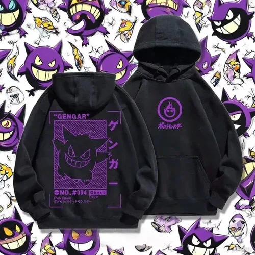Imagen 1 del producto MINISO nuevo Gengar Anime Pikachu snorlax estampado hombres y mujeres Otoño Invierno suéteres con capucha cómodo transpirable y suave
