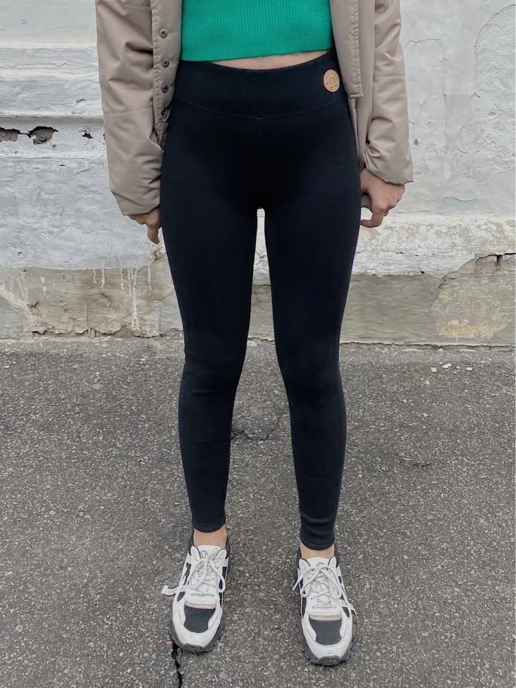 Damen-Leggings mit Fleece, dick, warm, Samt, Baumwolle, Strumpfhosen, Damen-Leggings, Winter, dünn, grau, Thermo-Leggings für Damen