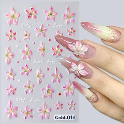 2pcs Aurora Lily Flower 3D Nail Art Stickers Embossed Floral Petals Nail Decals Sparkling Self-Adhesive Sliders Manicure Decor