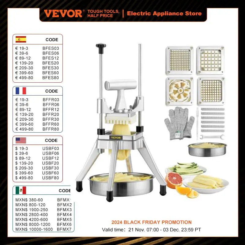 

VEVOR Commercial Vegetable Fruit Dicer Cutter Potato Slicer Chopper 4 Blades & Tray Manual Cutting Machine home appliance