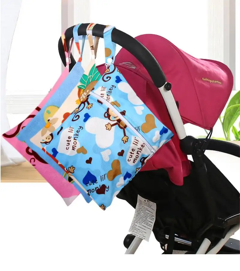 BIAI 2PCS Mini Stroller Wet Bag Waterproof Baby Diaper Bags Resuable Sports Organizer Washable Baby Storage Bag  Go out Bag Baby