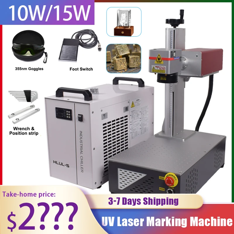 10w UV Laser Marking Machine 15w CRS UV Fiber Laser Engraving Machine for PVC Wood Acrylic Metal Engraving Water Chiller