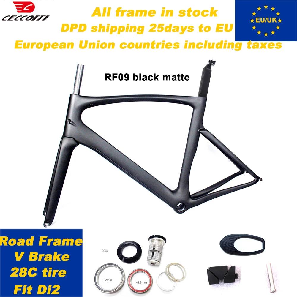 

CECCOTTI RF09 Model Black Color matte finished In stock Fast Delivery V Brake Bicycle Frameset Fit Max Tires 28mm Carbon Frame