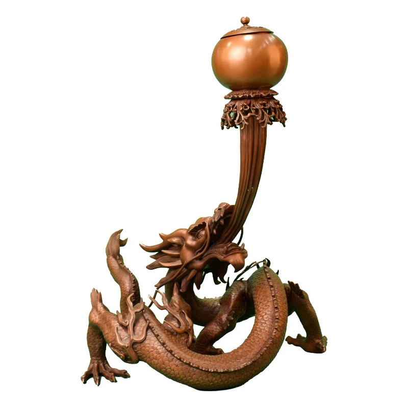 

Copper Chinese Xianglong Play Bead Ornament Antique Furnace Home Tea Room Entrance Office Ornament Auspicious Incense