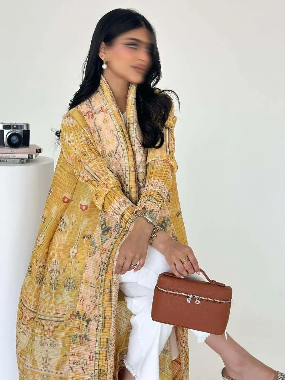 Eid Muslim Abaya Women Pleated Miyake Cardigan Dresses Abayas Ramadan Morocco Dubai Jalabiya Kaftan Vestidos Arab Long Robe 2025