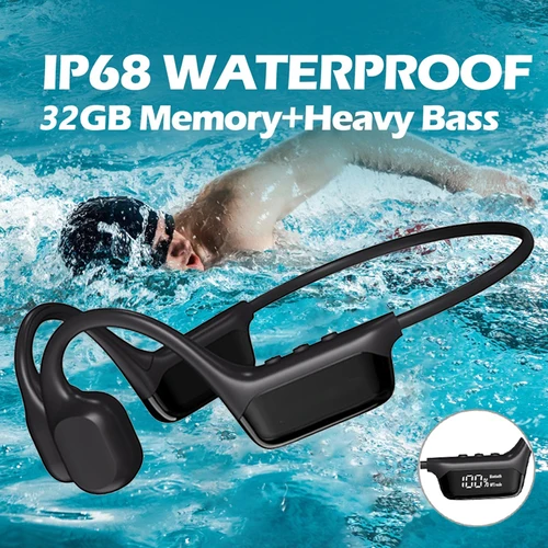 Auriculares de conducción ósea para natación Real, cascos inalámbricos Bluetooth de alta fidelidad IPX8, resistentes al agua, reproductor de MP3 de 32GB, con micrófono