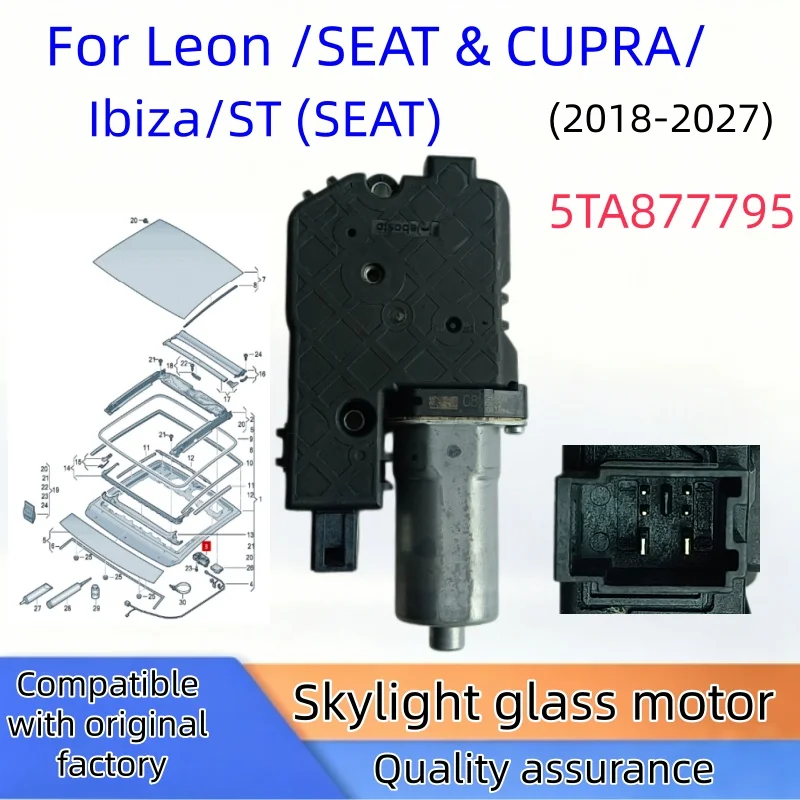 Sliding sunroof motor 5TA877795 forSEAT Leon (SEAT/CUPRA) Ibiza/ST (SEAT) Reference number 5TA877795 NEW sunroof motor 2018-2027