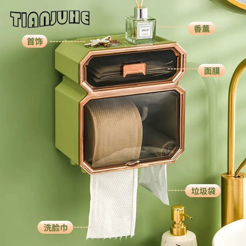 Washroom Toilet Paper Holder Box for Rolls & Facial Tissues & Wet Wipes (Detachable Reel) Wall Mount Multifunctional Bathroom