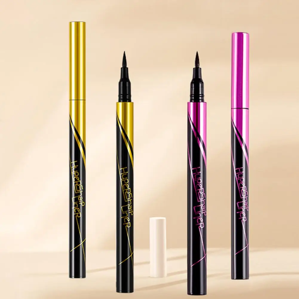 Czarny płynny eyeliner w pisaku, długotrwały eyeliner w pisaku dla kobiet, szybkoschnący, złoty wygląd, błyszczący eyeliner J7R7