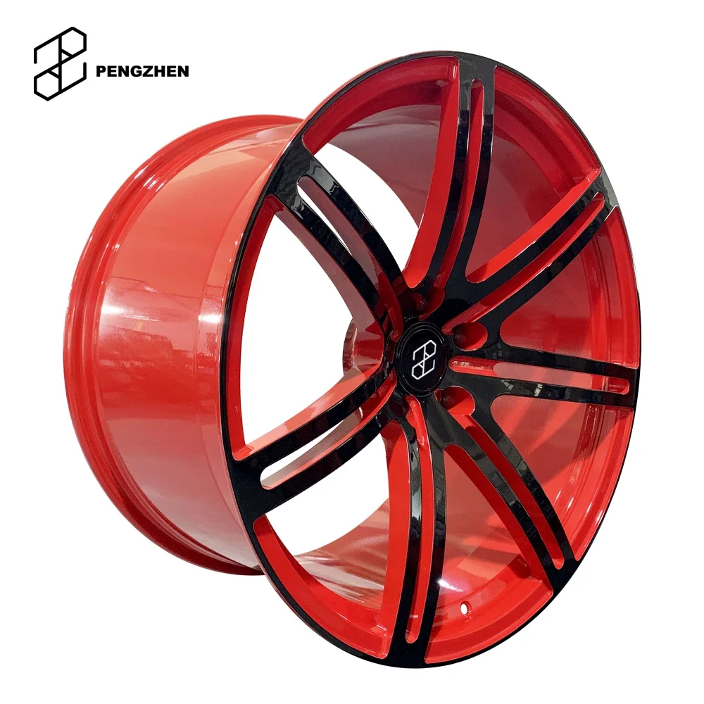 Pengzhen 20 inch Gloss Black 5x112 Multi Spoke Red Hub Monoblock Forged Car Alloy Rims Wheel for JEEP Wrangler