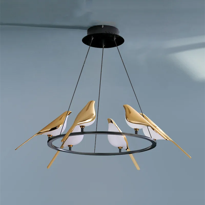 Modern Gold Magpie Bird Ceiling Chandelier for Living Room Dining Kitchen Desks Pendant Lamp Home Decoration Interior Lighting