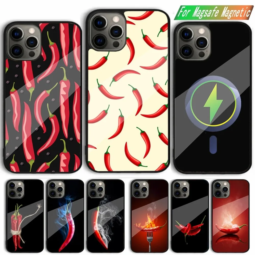 

Red Chilli Pepper Pattern Phone Case For iPhone 15,14,13,12,11,Plus,Pro,Max Mini Magsafe Magnetic Wireless Charging