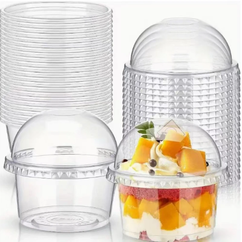 50PCS Disposable Pudding Plastic Cups Salad Cups with Lid Dessert Cups Cake Dessert Ice Cream Yogurt Fruit Beverage Containers