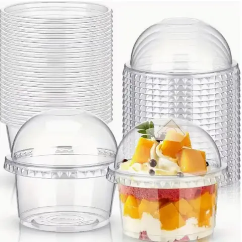 50PCS Disposable Pudding Plastic Cups Salad Cups with Lid Dessert Cups Cake Dessert Ice Cream Yogurt Fruit Beverage Containers