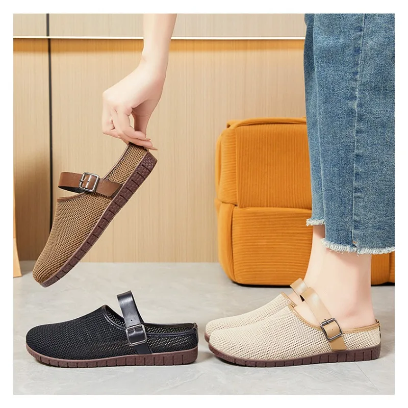 

Women's New Multifunctional Retro Soft Soled Sandals Ins Women's Outdoor Slippers Casual Mesh Bread Head Half Drag Summer Daily