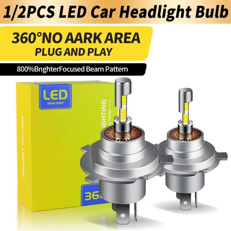 

1/2X 360 H4 Светодиодная лампа для фар 4-х боковой чип CSP Мини беспроводной с вентилятором 6000K 12V 30000LM Супер белый Plug&Play для автомобиля 360 Turbo