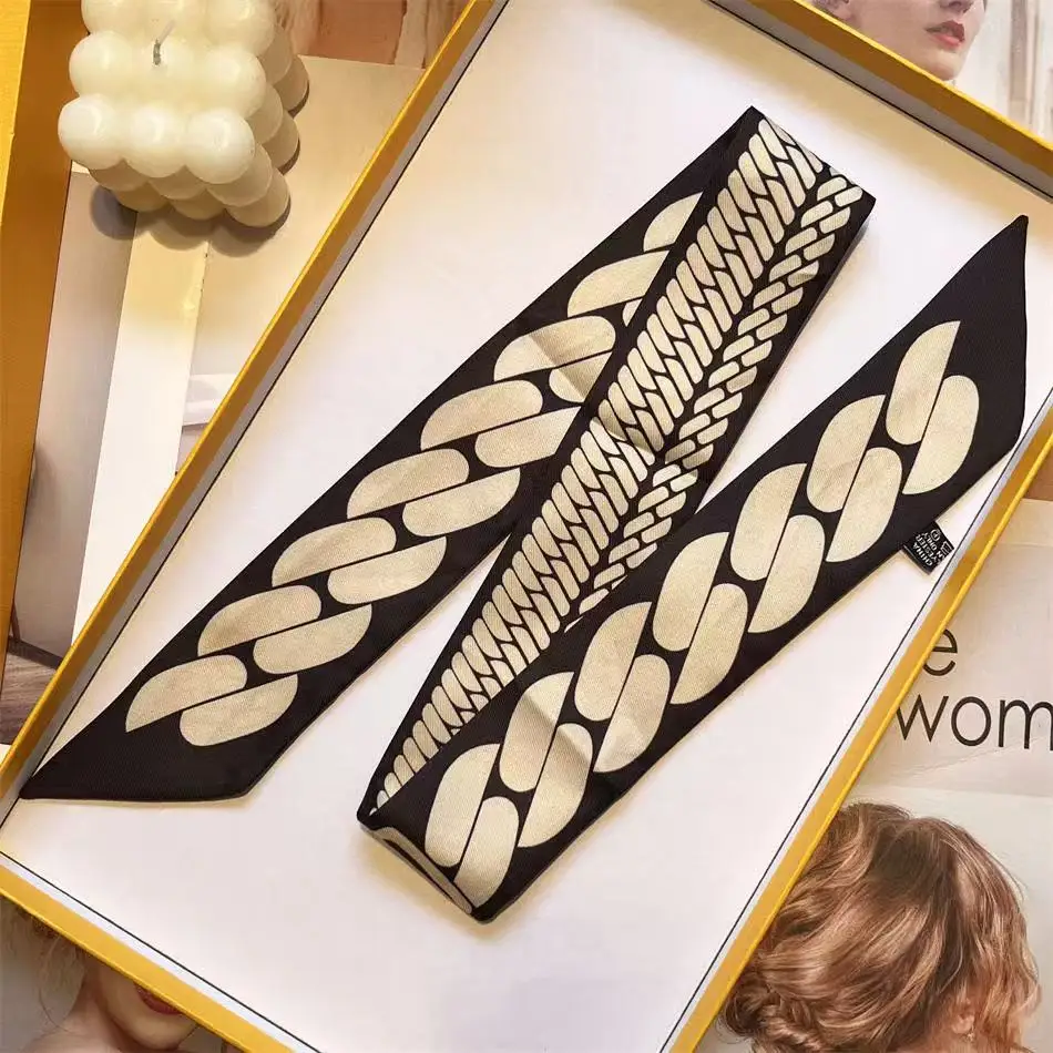 Französisch Neue Geometrische Kette Twill Seidenschal frauen Krawatte Tasche Griff Band Stirnband Schal Großhandel 5*90 cm