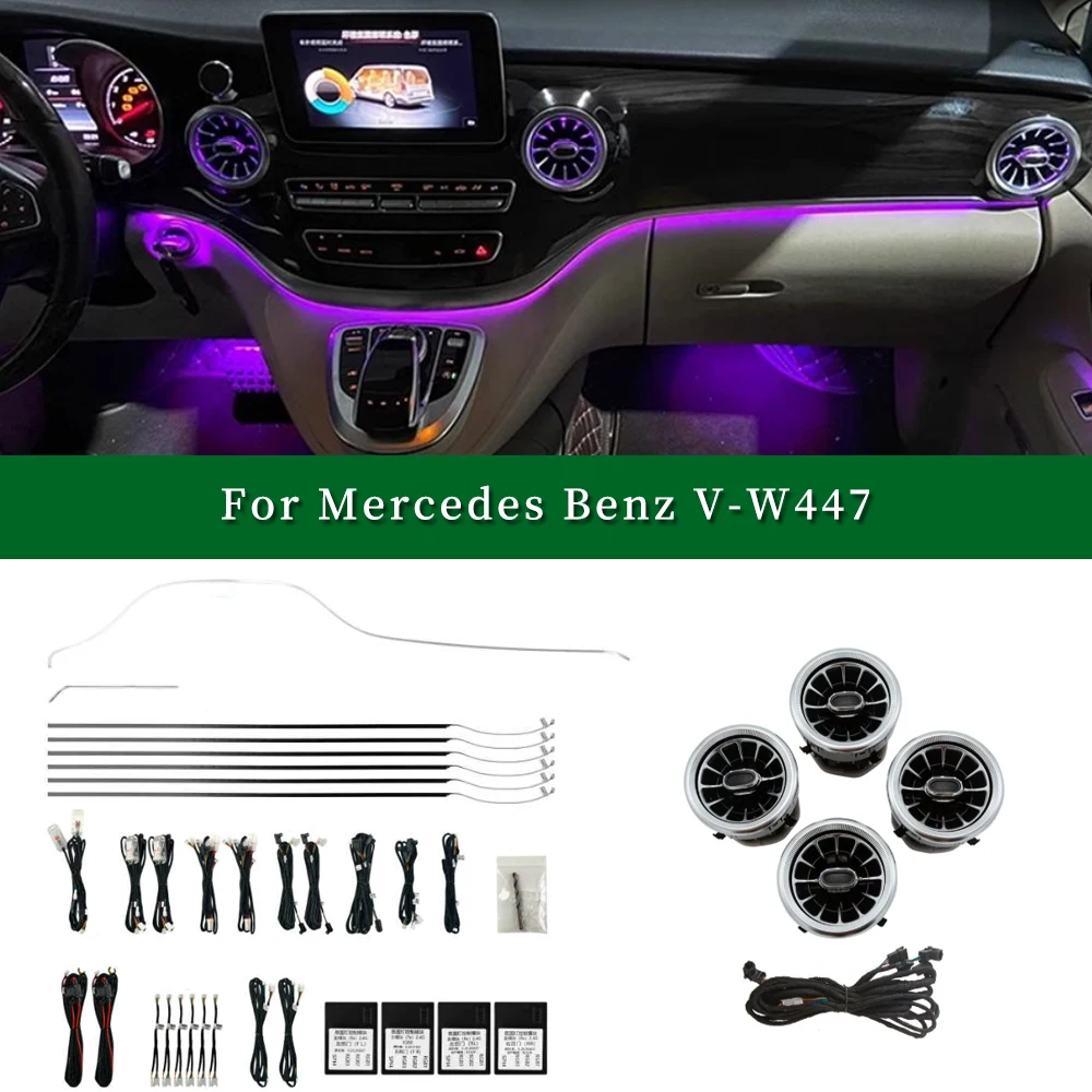 Ambiente-Beleuchtungsset W447 Auto-Beleuchtungssystem Atmosphärenlicht 64 Farben LED-Innenraumbeleuchtung Passend für Mercedes-Benz V-Klasse W447
