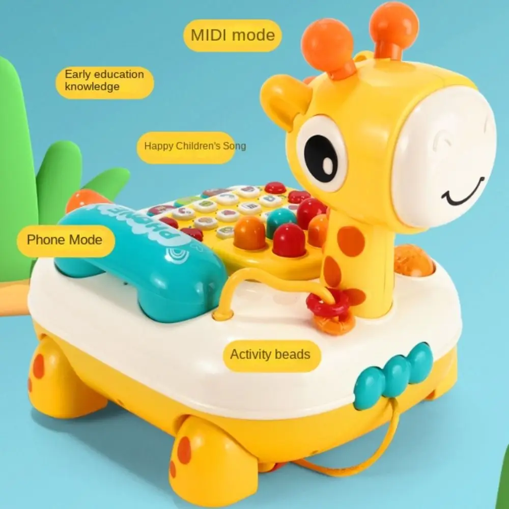 Elk Telephone Car with Wheels Whack-a-Mole Emulated Telephone Toys Multi-function Music Sound Light Simulation Landline Phone