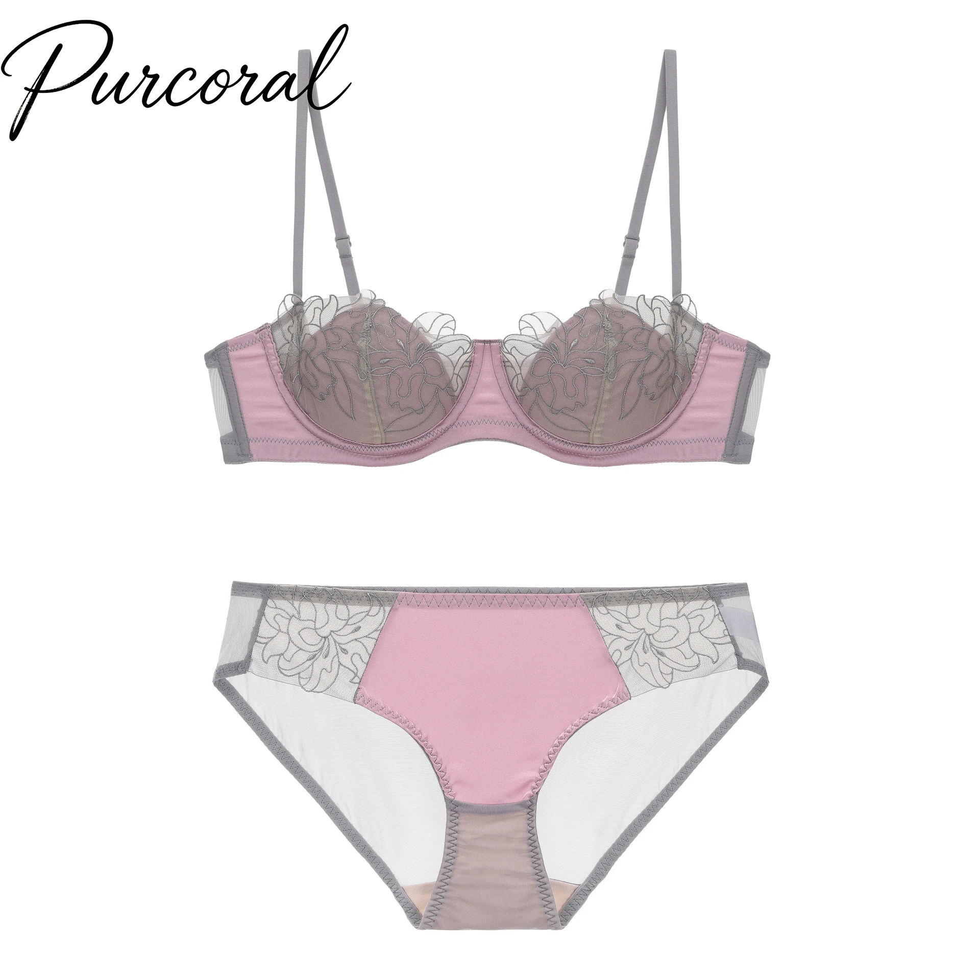 Demi Bra Balconette - Purcoral 2026 New Floral Lace Embroidery