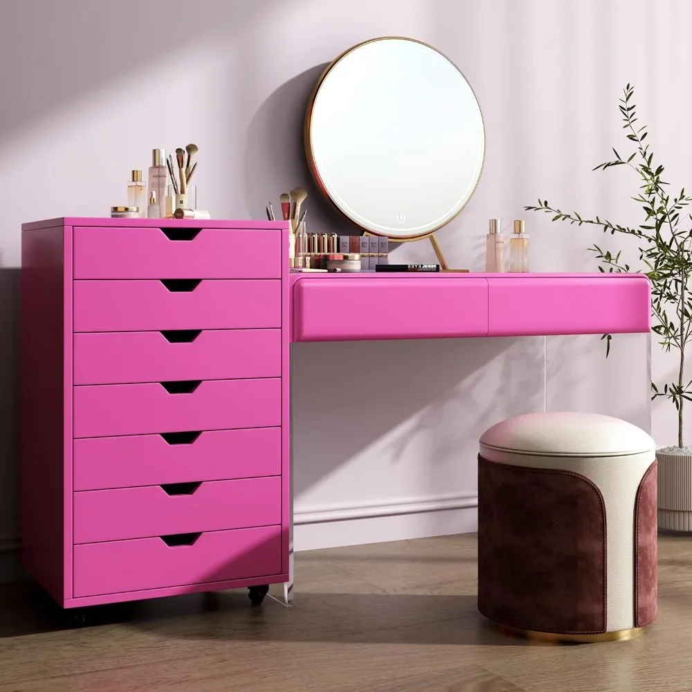 Pink Chest of Drawers - Office Cabinet with Drawers, Office Storage Cabinet, Office File Cabinet with Wheels