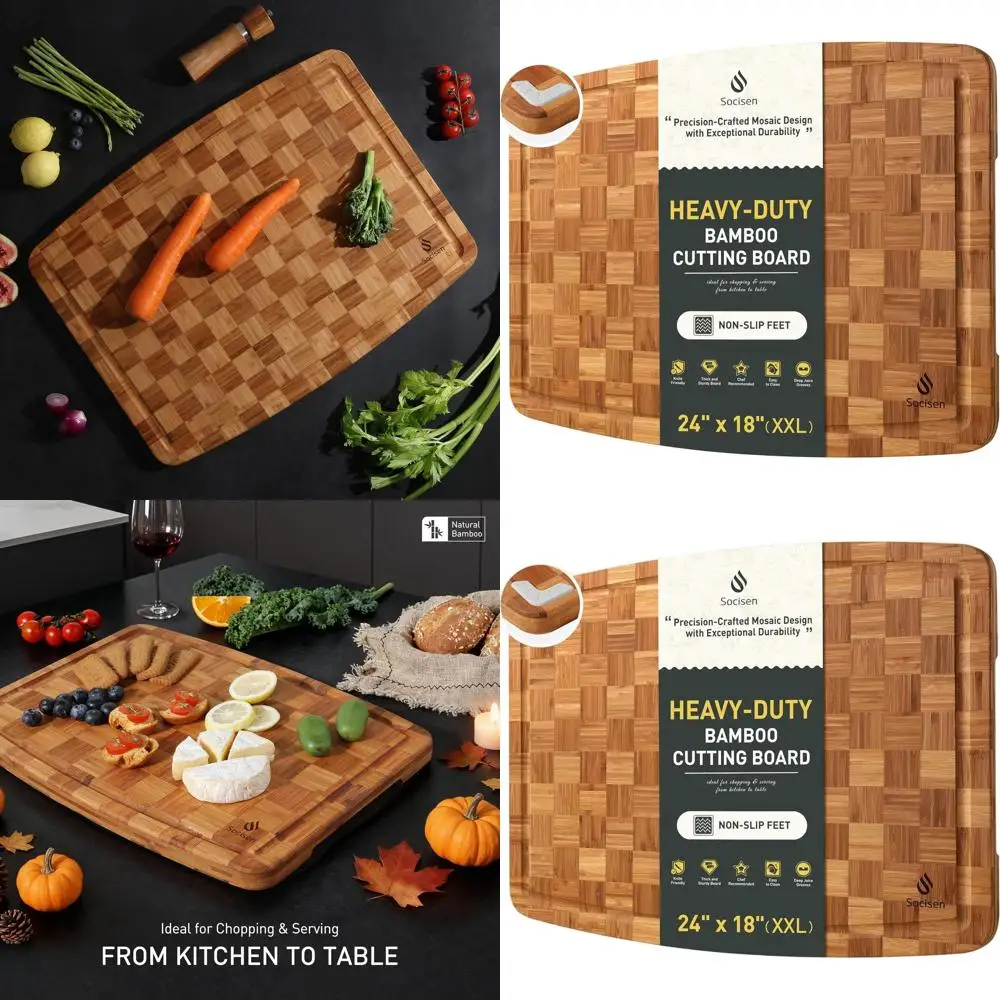 

Large Bamboo Chopping Board with Anti-Slip Base, Over Sink Design, Thick Wood, XL Size for Kitchen Counter