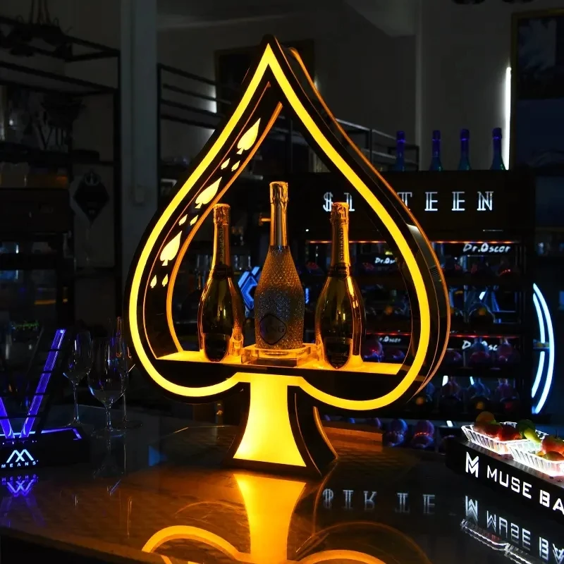 

Gold LED Ace of Spade 3 Bottles Armand de Brignac Champagne Presenter Glorifier for DJ Pub Events Party Lounge Bar Night Club