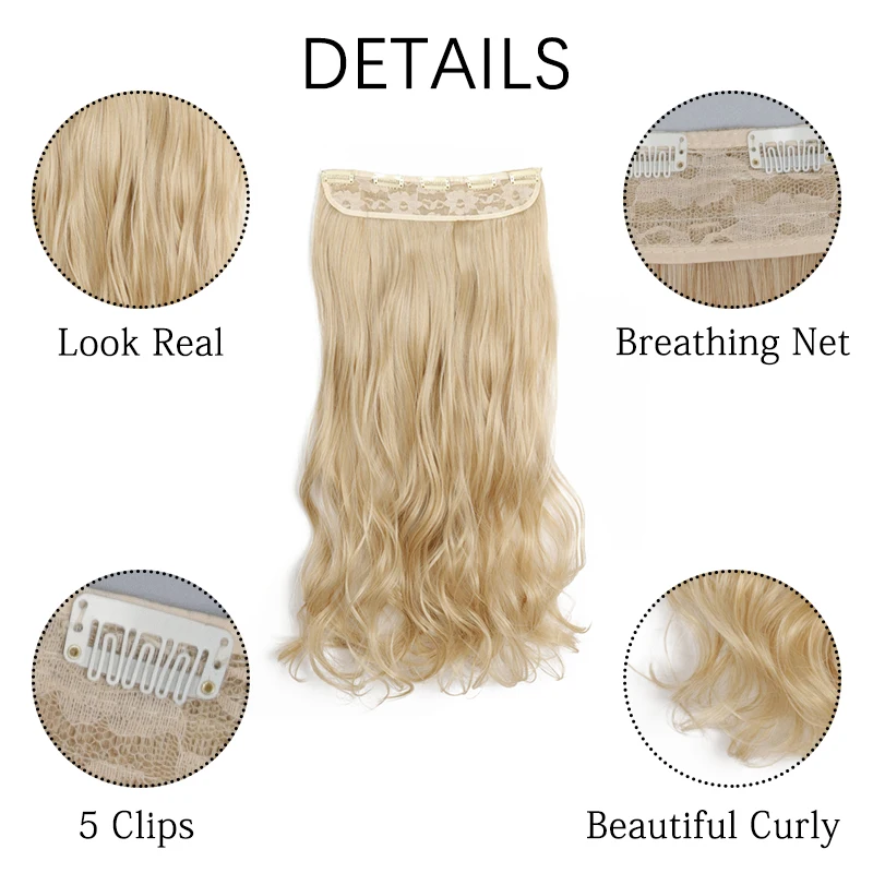 AZCalls EEN-Extensions de Cheveux Synthétiques Longs et Lisses pour Femme, Postiches à Clips, 5 Clips, 22 \