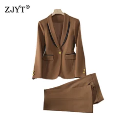 ZJYT Autumn 2024 Office Lady Business Formal Blazer Set Pants 2 Pieces Womens Outfit Elegant One Button Jacket Trousers Suit