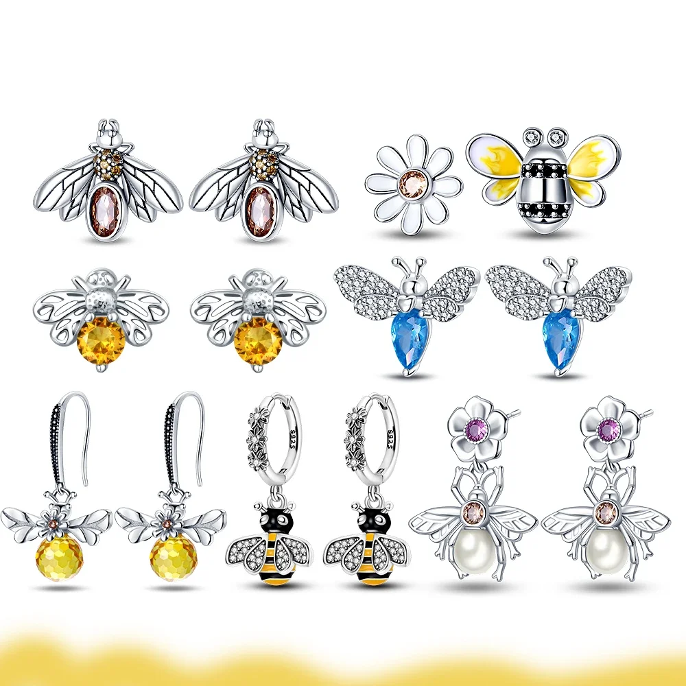 

Sterling 925 Silver Bee Series Earrings Crystal Stone Bee Earrings for Women Original Simple Boutique Jewelry Gift