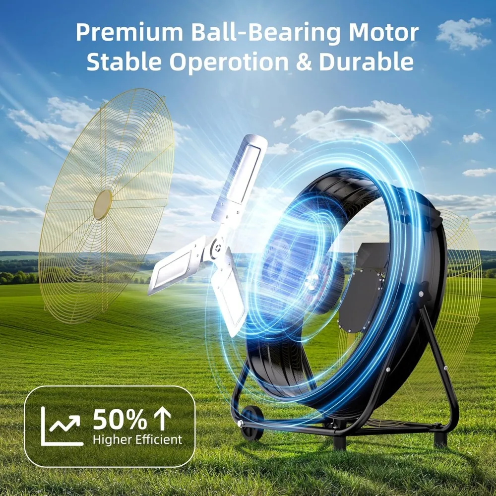 30 Inch High Velocity Heavy Duty Metal Drum Fan,14000 CFM Industrial Floor Fan With 360°Adjustable Tilt,Outdoor Standing Fan
