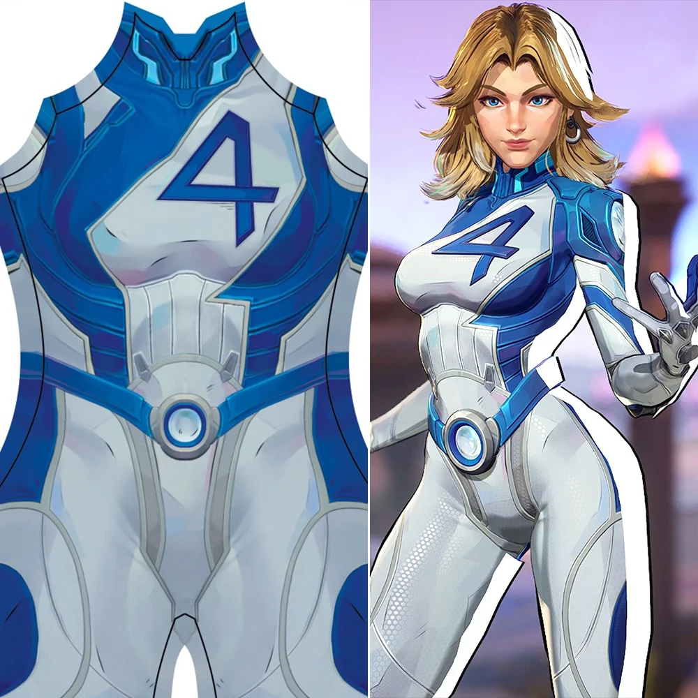 PS5 игра Marvel Rivals невидимая женщина косплей супергерой спандекс зентай боди наряды Ms Fantastic 4, костюм на Хэллоуин для взрослых PS5 игра Marvel Rivals невидимая женщина косплей супергерой спандекс зентай боди наряды Ms Fantastic 4, костюм на Хэллоуин для взрослых