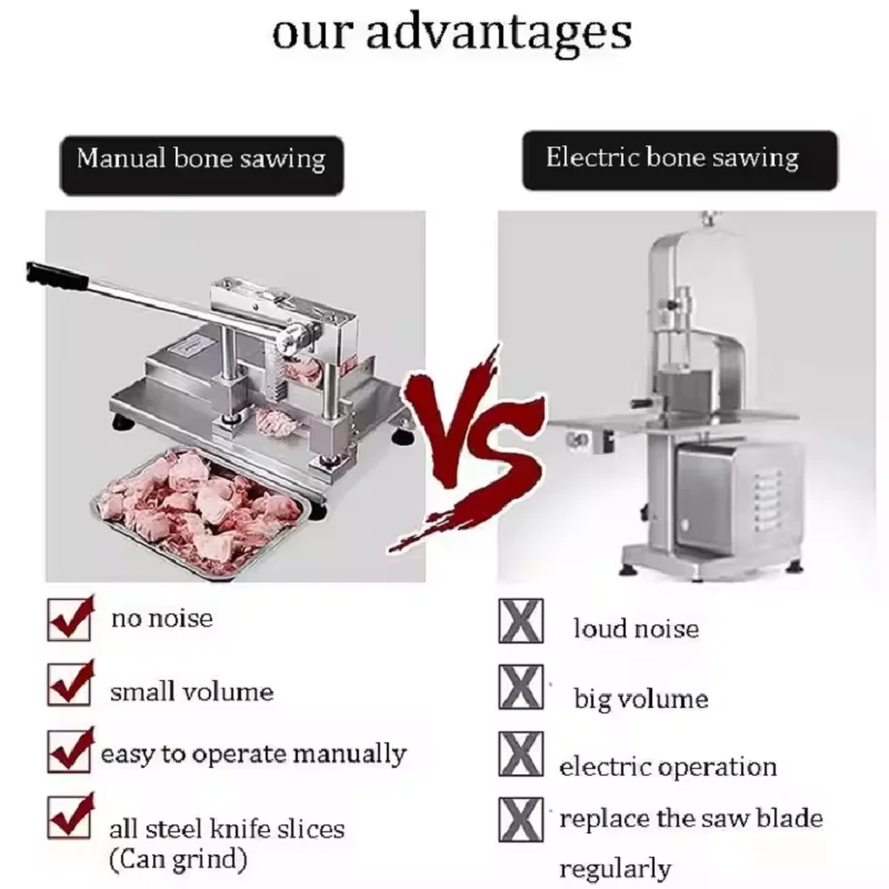 منشار عظام اللحوم من الفولاذ المقاوم للصدأ عالي الجودة آلة قطع العظام اليدوية آلة قطع العظام
