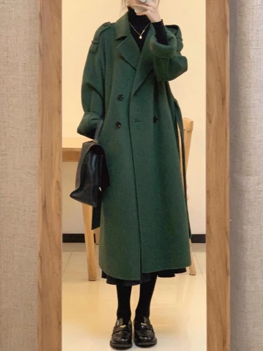 

plus Size 300 Pou een Double-Sided Woolen Coat Women's New Autumn Winter Korean Sle Elegance Button Detail Long Sve