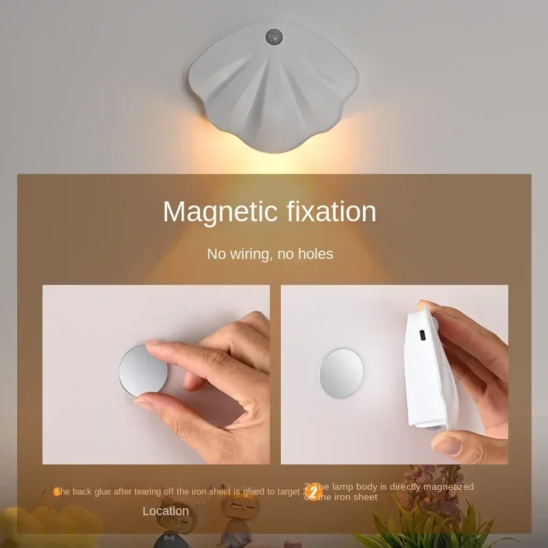 Inteligente LED Night Light com sucção magnética, parede interior luzes, porta placa luzes, Body Sensing, fiação livre