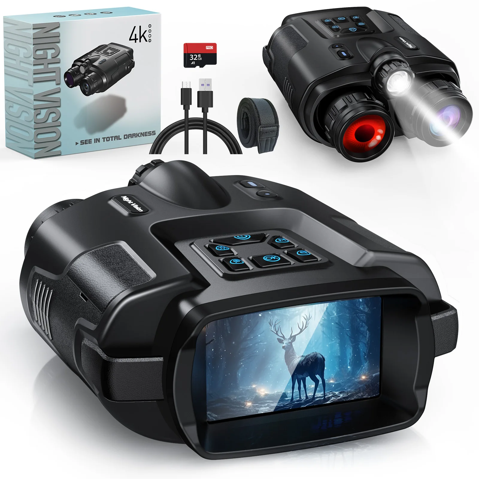 

4K Night Vision Binoculars Infrared 5000mAH Rechargeable 8X Digital Zoom 600 Meters Darkness Goggles for Hunting & Surveillance
