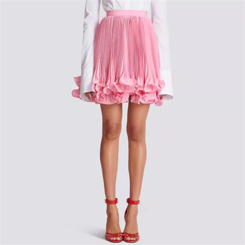 

2024 New Summer Women's High-waist Curled double-layer Pleated Half-skirt y2k High-quality Fashionable Casual A-line mini skirt