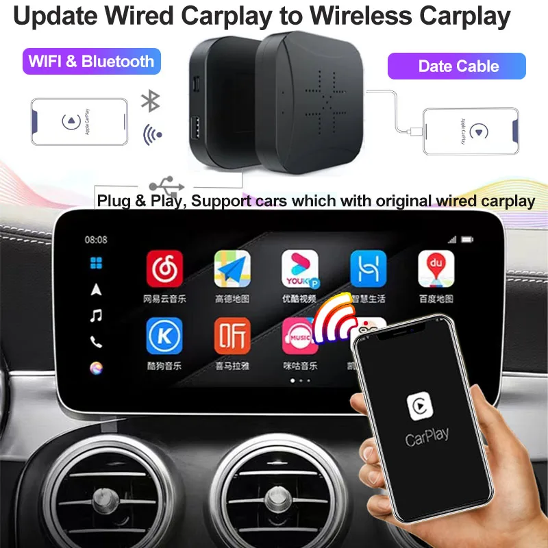 

Zoyoskii MINI 3.0 Wireless Apple CarPlay Dongle Auto Play USB Adapter Sync iPhone Apps On Factory Media Player WiFi Connection